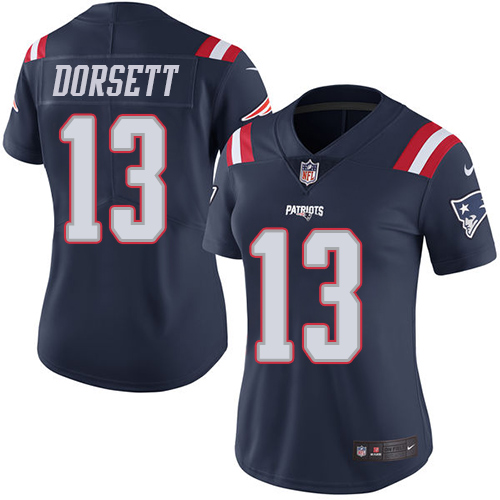 Nike Patriots #13 Phillip Dorsett Navy Blue Women's Stitched NFL Limited Rush Jersey